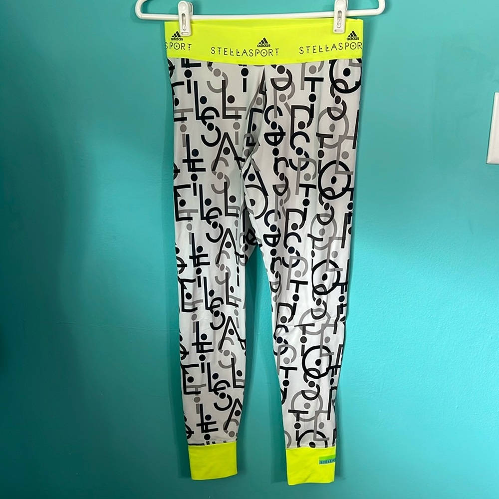 #106 Adidas Stella Sport Neon Detail Full Length Mid Rise Leggings S